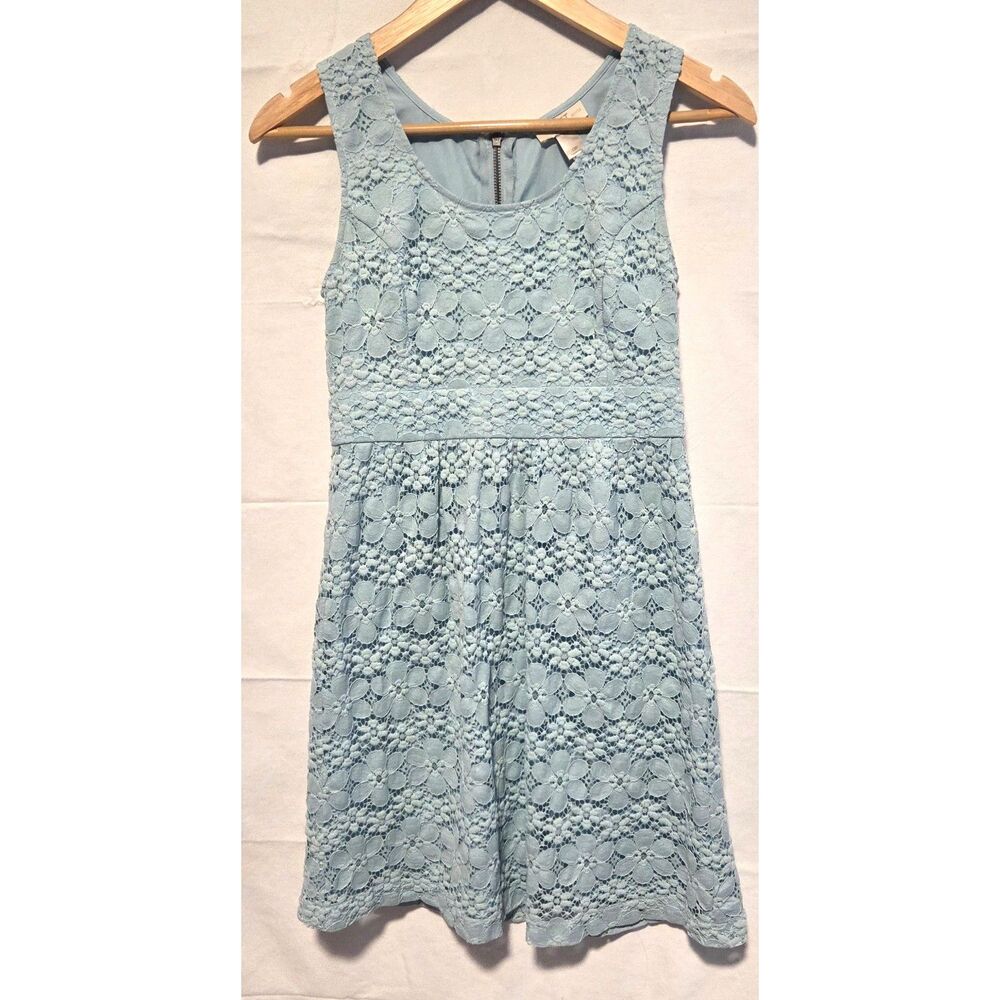Loft Women’s lace fit & flare A-line seafoam blue sleeveless dress Size 0 Petite